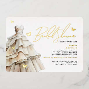 Gold Butterfly Beige Wedding Dress Bridal Shower 