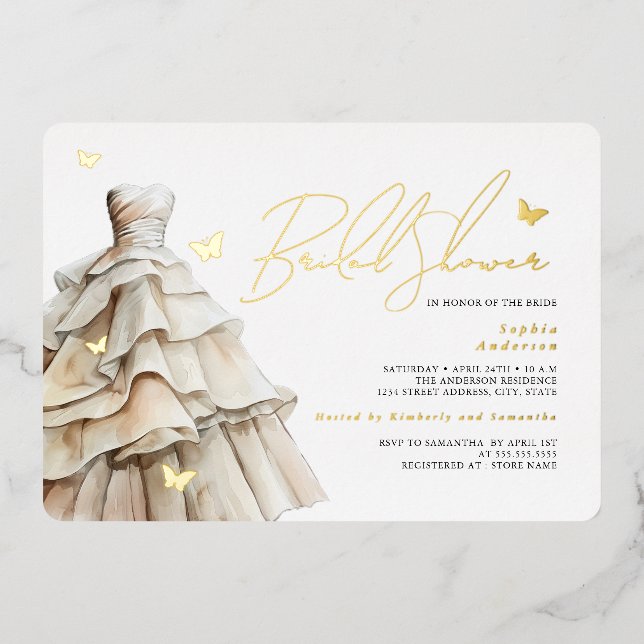 Gold Butterfly Beige Wedding Dress Bridal Shower  (Front)