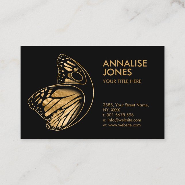 Gold Butterfly Body silhouette Business Card (Front)