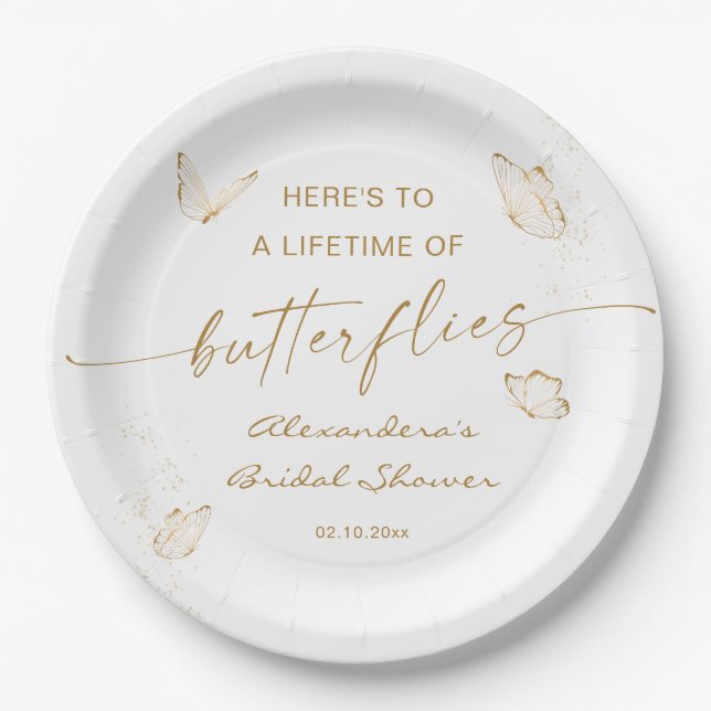 Gold Butterfly Bridal Shower  Paper Plate (Front)