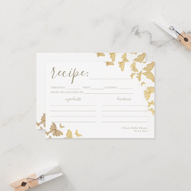 Gold Butterfly Bridal Shower Recipe Card  (Front/Back In Situ)