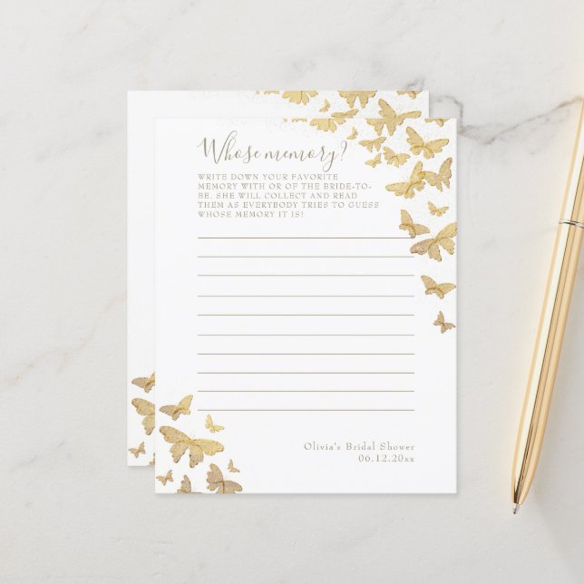 Gold Butterfly Bridal Shower Whose Memory Game (Front/Back In Situ)