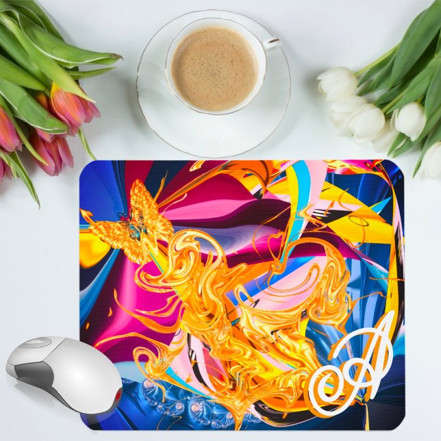 Gold Butterfly Bright Monogram Liquid Abstract Mouse Mat (Creator Uploaded)