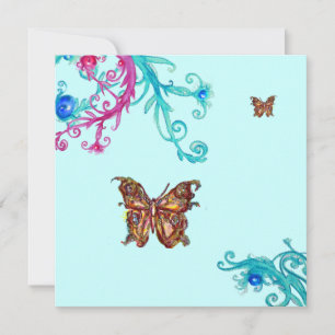 GOLD BUTTERFLY , bright pink blue Invitation