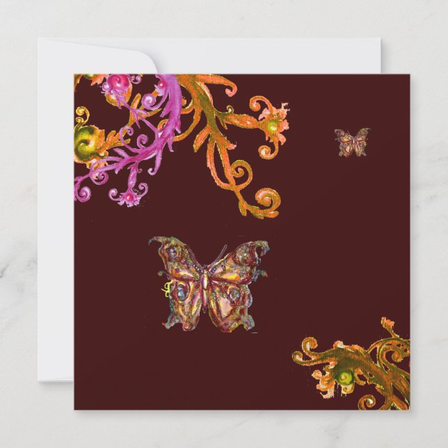 GOLD BUTTERFLY , bright pink yellow brown Invitation (Front)