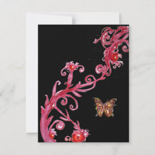 GOLD BUTTERFLY , bright red black Invitation