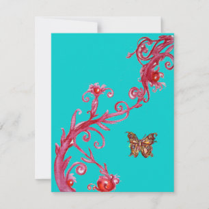 GOLD BUTTERFLY , bright red blue Invitation