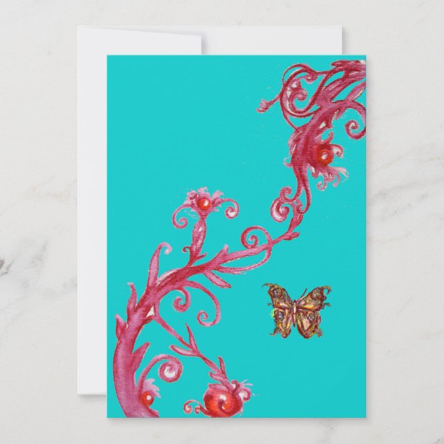 GOLD BUTTERFLY , bright red blue Invitation (Front)