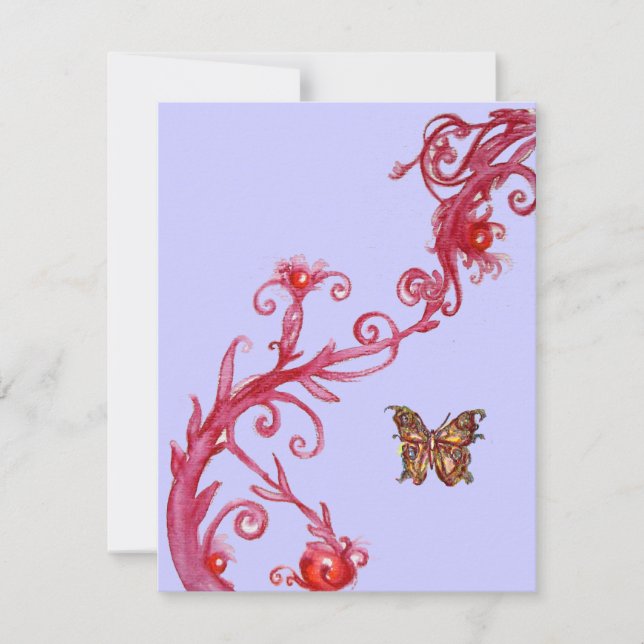 GOLD BUTTERFLY , bright red blue Invitation (Front)