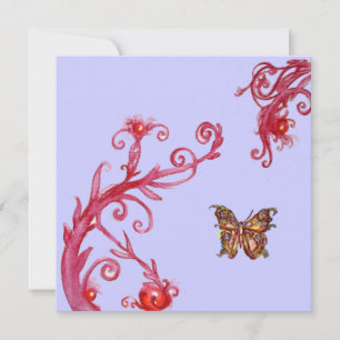 GOLD BUTTERFLY , bright red blue Invitation