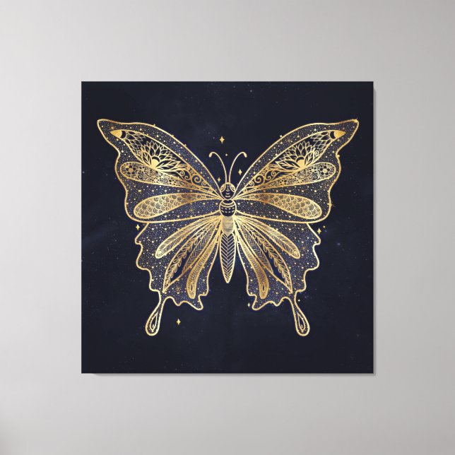 Gold Butterfly Celestial Aesthetic Canvas Print (Front)