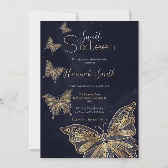 Gold Butterfly Celestial Aesthetic Invitation (Front)