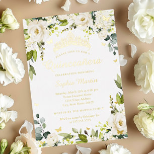 Gold Butterfly Champagne Floral Quinceanera  