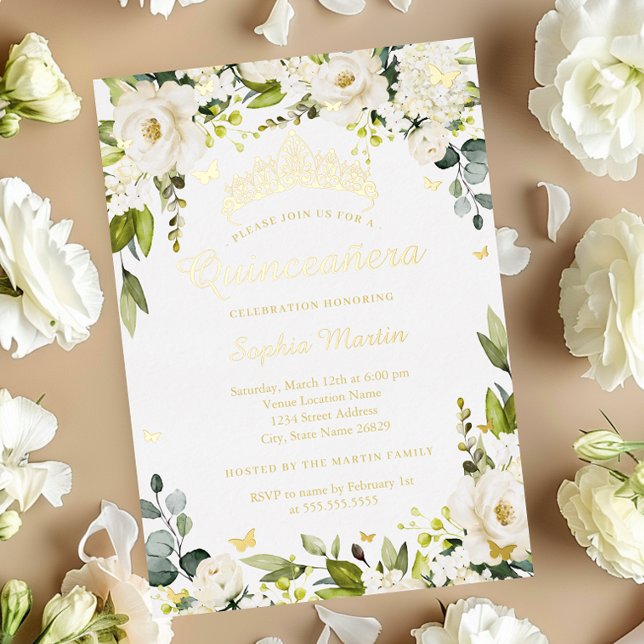 Gold Butterfly Champagne Floral Quinceanera   (Creator Uploaded)