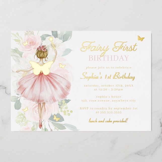 Gold Butterfly Fairy First 1st Birthday  (Front)