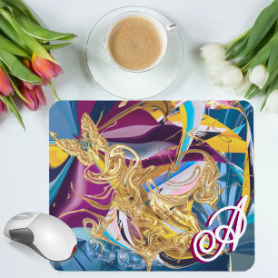 Gold Butterfly Fantasy Monogram Liquid Abstract Mouse Mat