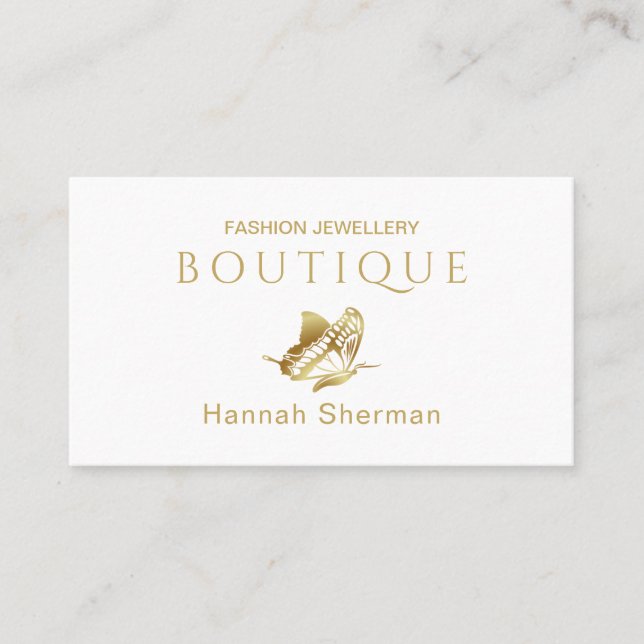 Gold butterfly feminine logo business card (Front)
