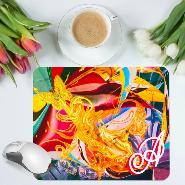 Gold Butterfly Fiery Monogram Liquid Abstract Mouse Mat (Creator Uploaded)