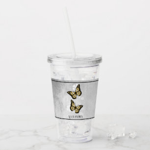 Gold Butterfly Floral Personalised Acrylic Tumbler