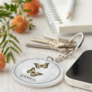 Gold Butterfly Floral Personalised Keychain