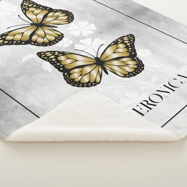Gold Butterfly Floral Personalised Sherpa Blanket (3/4)