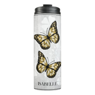 Gold Butterfly Floral Personalised Thermal Tumbler