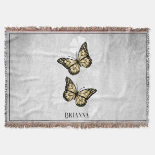 Gold Butterfly Floral Personalised Throw Blanket