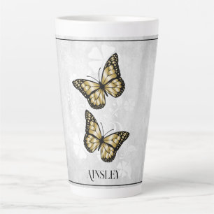 Gold Butterfly Floral Personalized Latte Mug