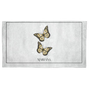 Gold Butterfly Floral Pillow Case