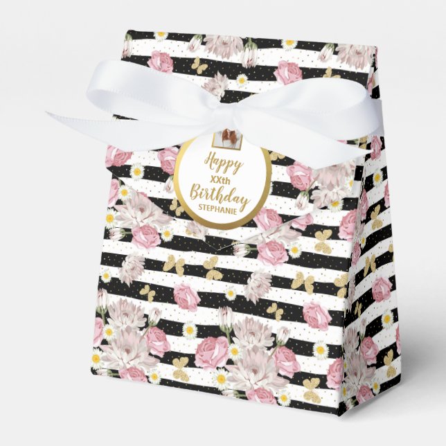 Gold Butterfly Floral Theme Birthday Photo Party Favour Box (Front Side)