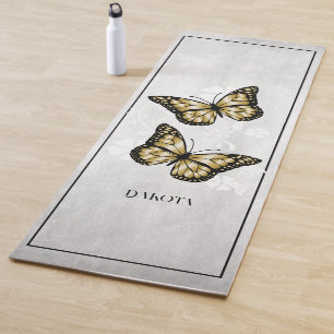 Gold Butterfly Floral Yoga Mat