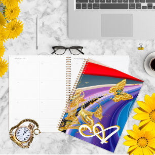 Gold Butterfly Flower Monogram Liquified Abstract Planner
