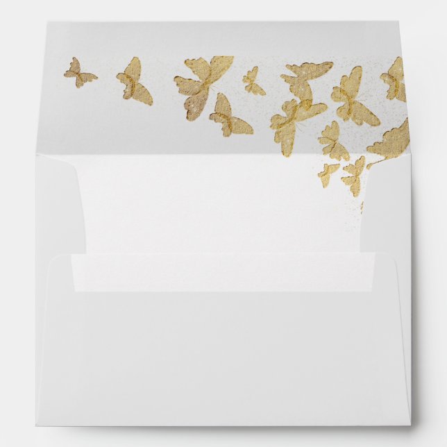 Gold Butterfly Glitter Boho Chic Elegant Wedding Envelope (Back (Bottom))