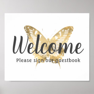 Gold Butterfly Guestbook Wedding Sign Print