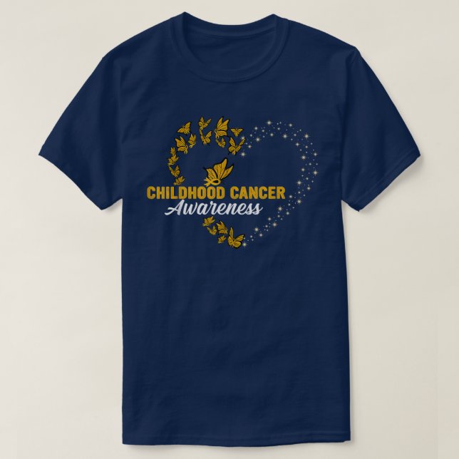 Gold Butterfly Heart Childhood Cancer Awareness Da T-Shirt (Design Front)