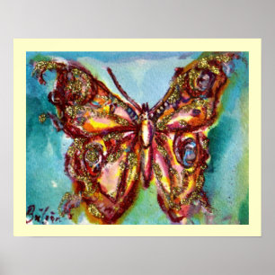 GOLD BUTTERFLY IN BLUE POSTER