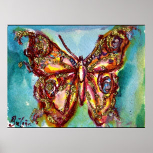 GOLD BUTTERFLY IN BLUE POSTER