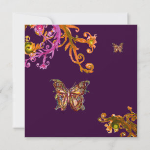 GOLD BUTTERFLY IN PURPLE ,Elegant Classy Wedding Invitation