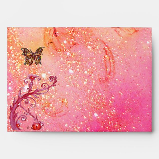 GOLD BUTTERFLY IN SPARKLES 2 pink red Envelopes (Front)