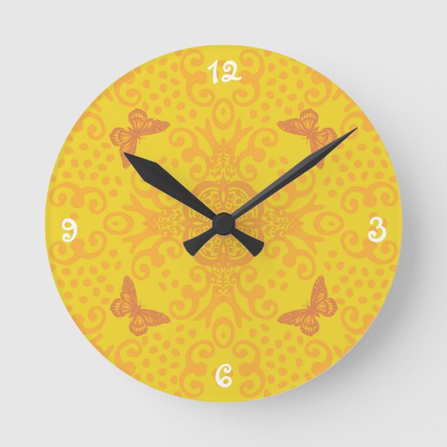 Gold Butterfly Medallion Numbered Round Clock (Front)