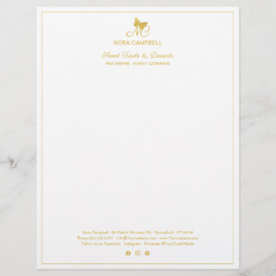 Gold Butterfly Monogram Social Media Small Border Custom Letterhead
