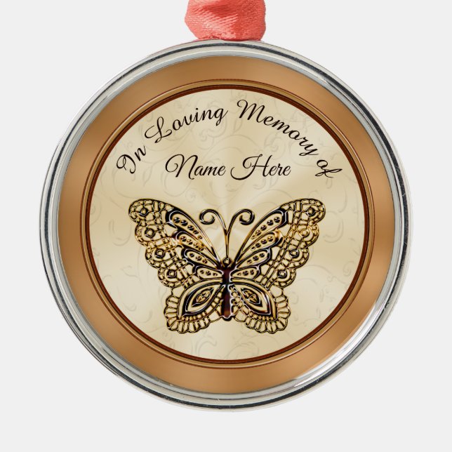 Gold Butterfly Personalised Remembrance Ornaments (Front)