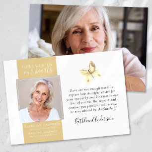 Gold Butterfly Photo Funeral Thank You Cards