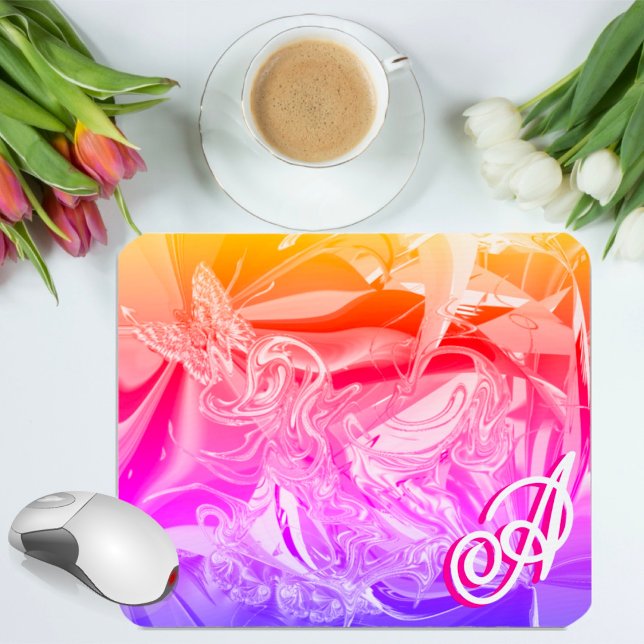 Gold Butterfly Pink Monogram Liquid Abstract Mouse Mat (Creator Uploaded)