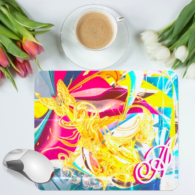 Gold Butterfly Retro Monogram Liquid Abstract Mouse Mat (Creator Uploaded)