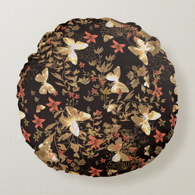 Gold butterfly round cushion (Front)