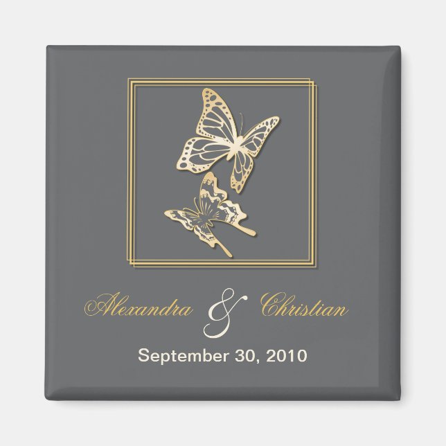 Gold Butterfly Save The Date Wedding Announcement Magnet (Front)