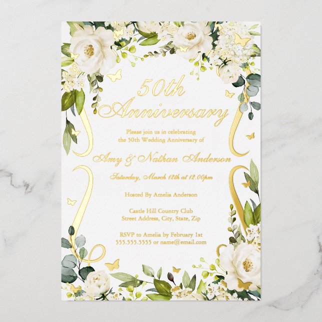 Gold Butterfly Scroll 50th Wedding Anniversary  (Front)