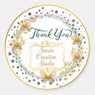 Gold Butterfly & Stars Elegant Thank You Round Sti Classic Round Sticker
