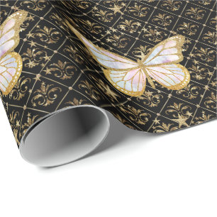 Gold Butterfly & Stars Wrapping Paper